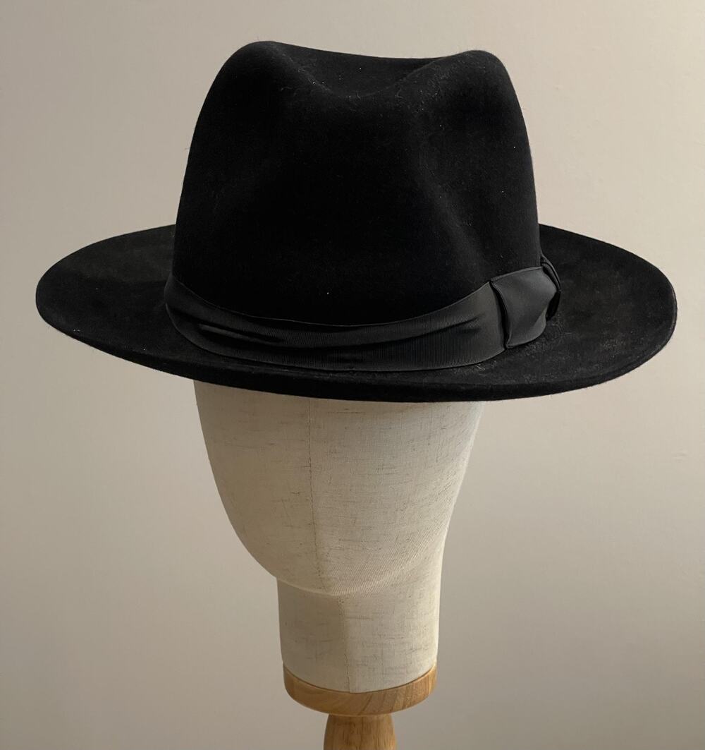 VTG Hat Cap Fedora Men Size 7 1/8 Black Fur Felt Lined Wide Brim Formal Business